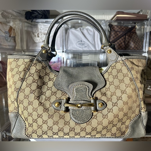 Authentic Gucci Beige and Gray Monogram Tote Shoulder Bag - Picture 1 of 9